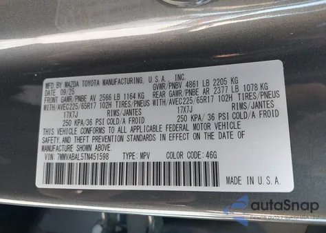 2026 Mazda Cx-50 2.5 S Select z USA, uszkodzony, nr VIN 7MMVABAL5TN451598